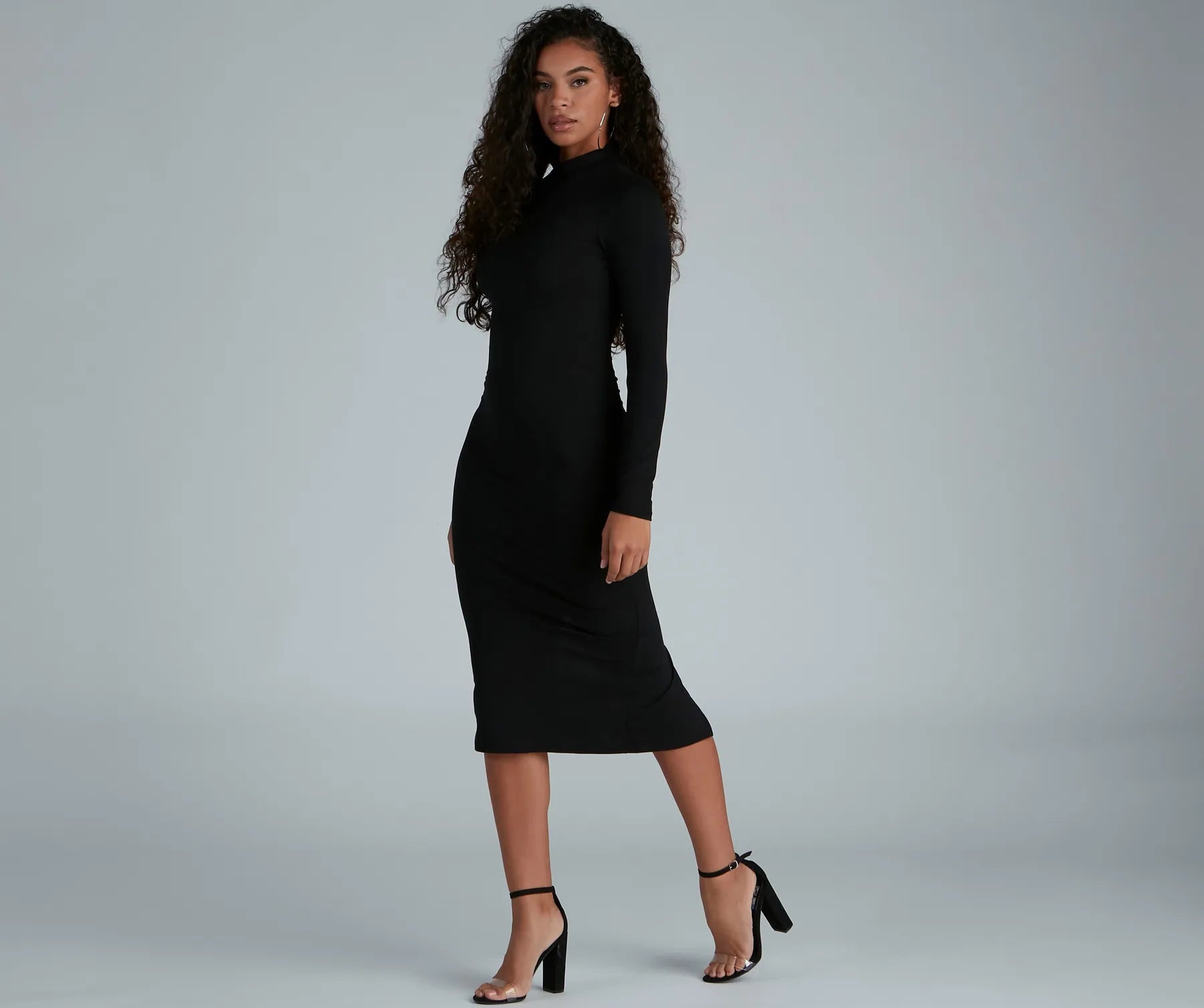 Chic Basic Mock Neck Mini Dress Cozy Satin Mini Dress
