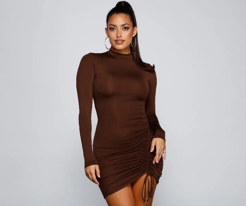 Drawn To Glam Ruched Mini Dress Chic Puff Sleeve Mini Dress