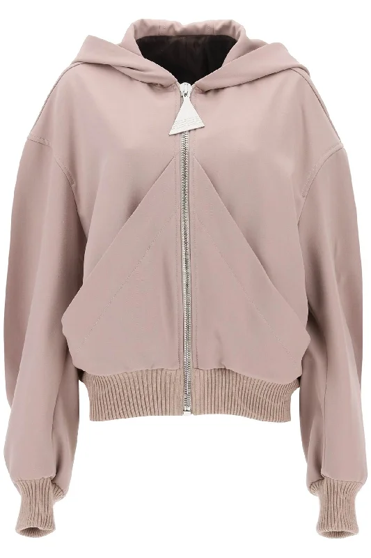 Oversized Hooded Bomber Jacket  - Beige Wool Fabric Cashmere Fabric Tweed Fabric