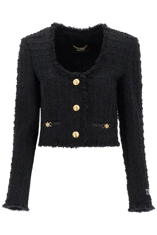 Short Tweed Heritage Jacket  - Black Satin Fabric Silk Fabric Chiffon Fabric
