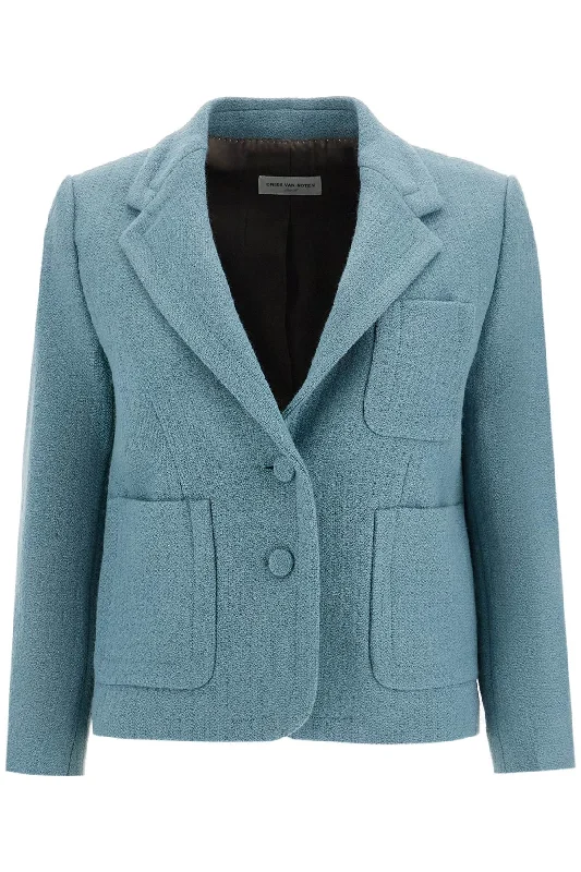 Short Wool Jacket For Women By Bam  - Light Blue Insulated Jacket Fitted Jacket Loose Jacket