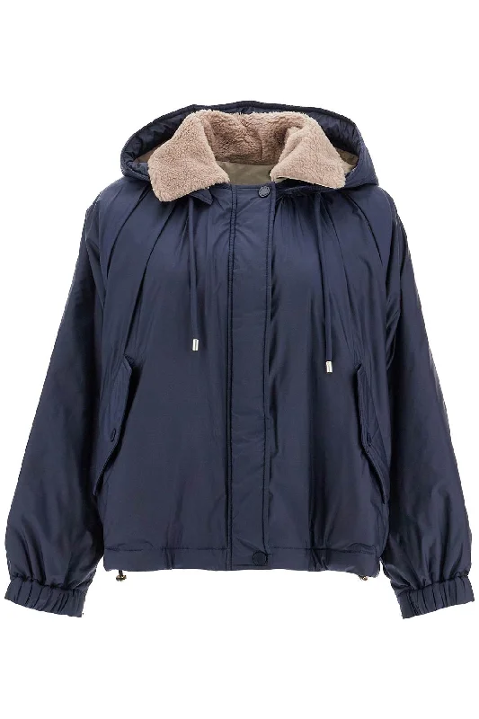 Reversible Windbreaker Jacket In Water-repell  - Blue Fleece Fabric Down Fabric Feather Fabric