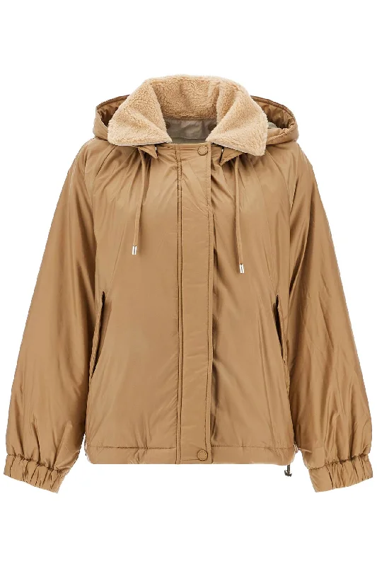 Reversible Windbreaker Jacket In Water-repell - Beige Fleece Fabric Down Fabric Feather Fabric Reversible Windbreaker Jacket In Water-repell - Beige Fleece Fabric Down Fabric Feather Fabric
