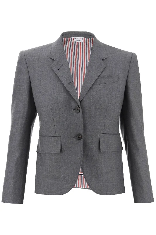 Single-breasted Cropped Jacket In 120's Wool  - Grey Notch Collar Peter Pan Collar Cowl Neck