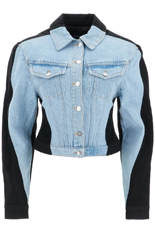 Bicolor Denim Jacket  - Blue Herringbone Jacket Houndstooth Jacket Plaid Jacket
