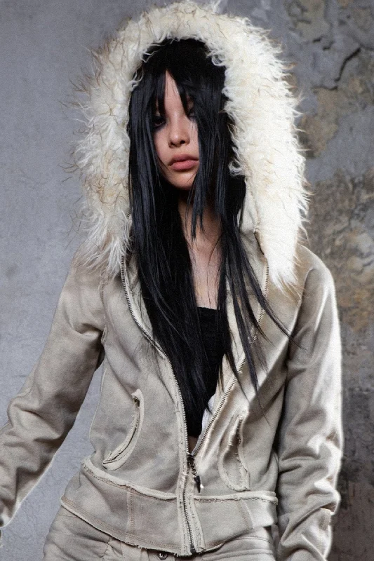 Arctic Fur Hood Jacket Hoodie Zip-Up Jacket Button-Up Jacket