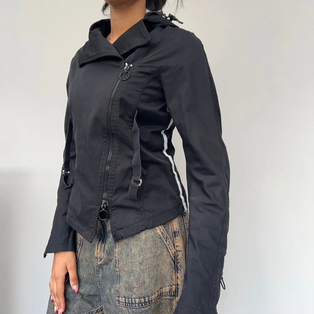 Armani Jeans Jacket - Small Black Cotton Blend Hoodie Zip-Up Jacket Button-Up Jacket