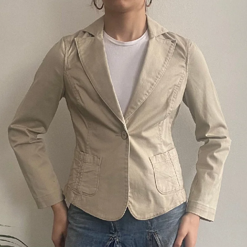 Armani Jeans Jacket - Small Beige Cotton Notch Collar Jacket Peter Pan Collar Jacket Cowl Neck Jacket Armani Jeans Jacket - Small Beige Cotton Notch Collar Jacket Peter Pan Collar Jacket Cowl Neck Jacket