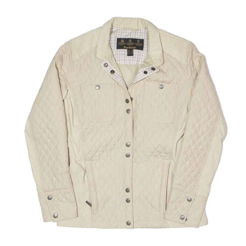 BARBOUR Reins Quilted Jacket Cream Nylon Womens UK 12 Knit Fabric Woven Fabric Fleece Fabric BARBOUR Reins Quilted Jacket Cream Nylon Womens UK 12 Knit Fabric Woven Fabric Fleece Fabric