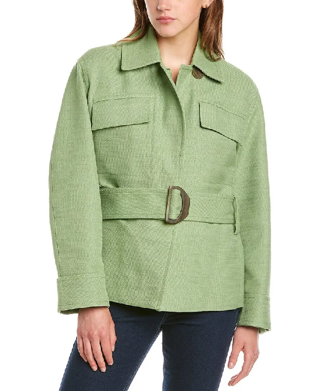 Vince Saharienne Linen-Blend Jacket Collared Jacket Crew Neck Jacket Turtle Neck Jacket