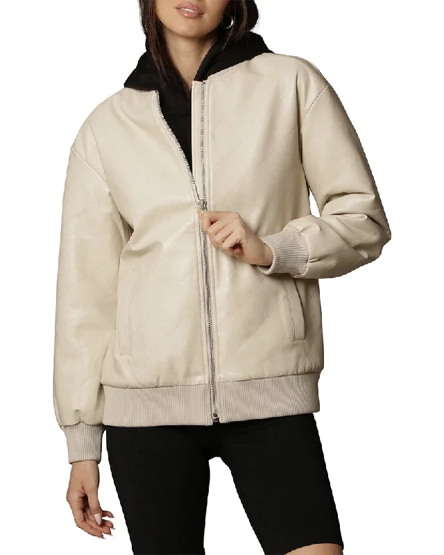 Avec Les Filles Quilted Bomber Jacket Zip Front Button Front Snap Front