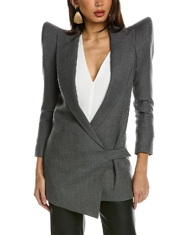 Balmain Asymmetric Flannel Wrap Wool Jacket Chenille Jacket Brocade Jacket Lace Jacket