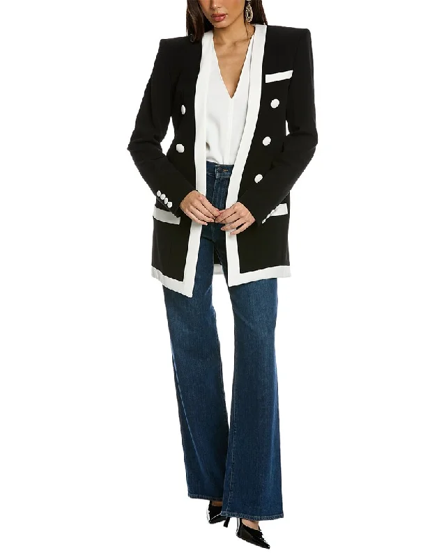 Balmain Long Collarless 6-Button Crepe Jacket Herringbone Jacket Houndstooth Jacket Plaid Jacket