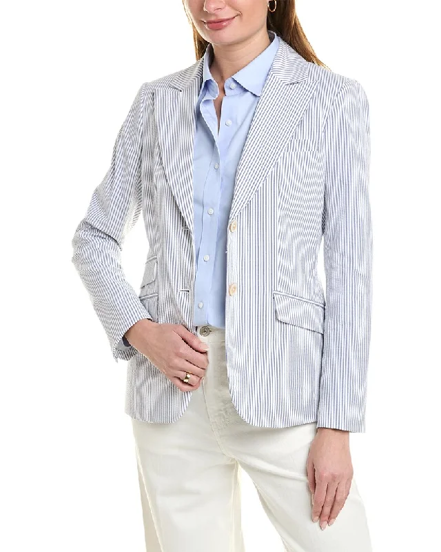 Brooks Brothers Seersucker Jacket A-Line Jacket Boat Neck Shawl Collar