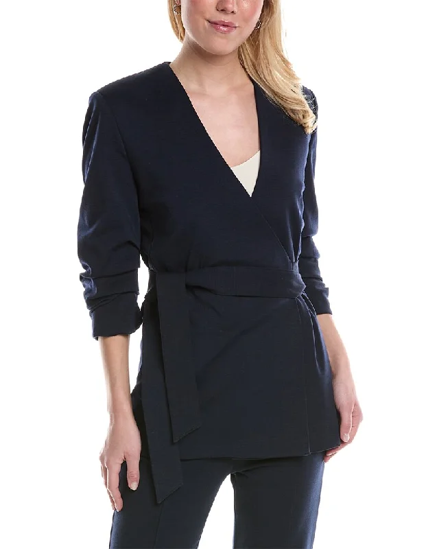 Halston Bexley Wool-Blend Jacket Zippered Front Buttoned Front Snap Front