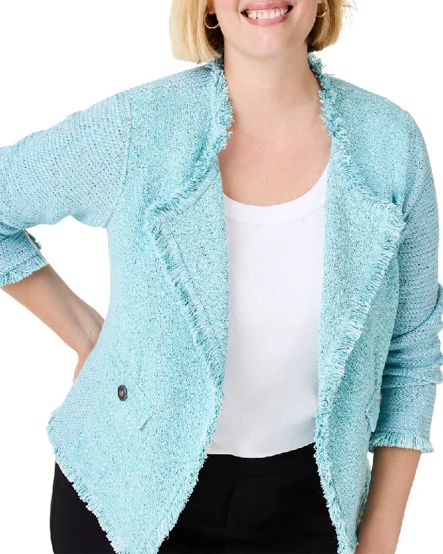 Nic+Zoe Plus Fringe Mix Knit Pocket Jacket Tiered Jacket Buttoned Jacket Zippered Jacket