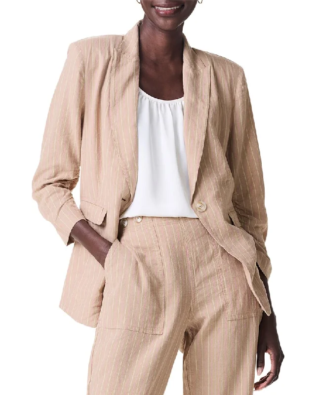 Nic+Zoe Central Park Scrunch Sleeve Linen-Blend Jacket Welt Pockets Slit Pockets Flap Pockets