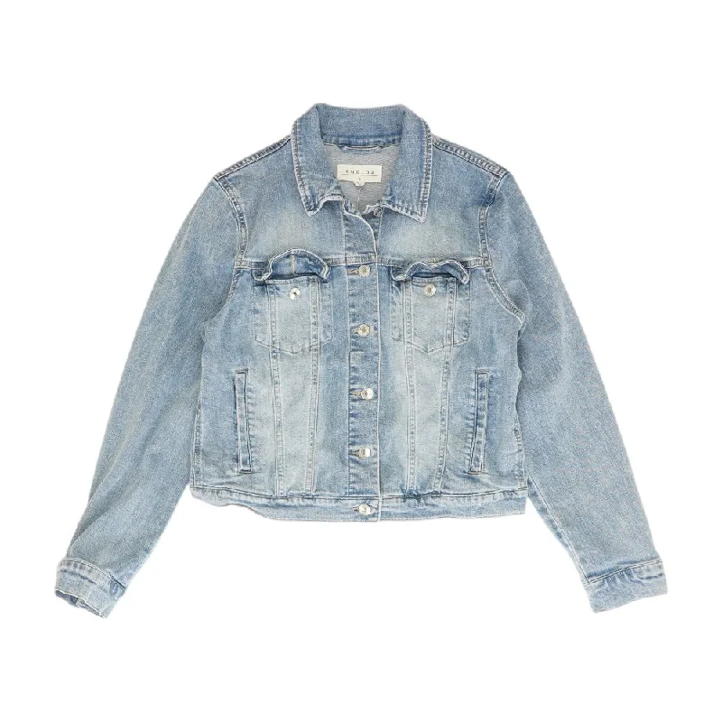 Blue Solid Denim Jacket V-Neck Jacket Boat Neck Jacket Square Neck Jacket