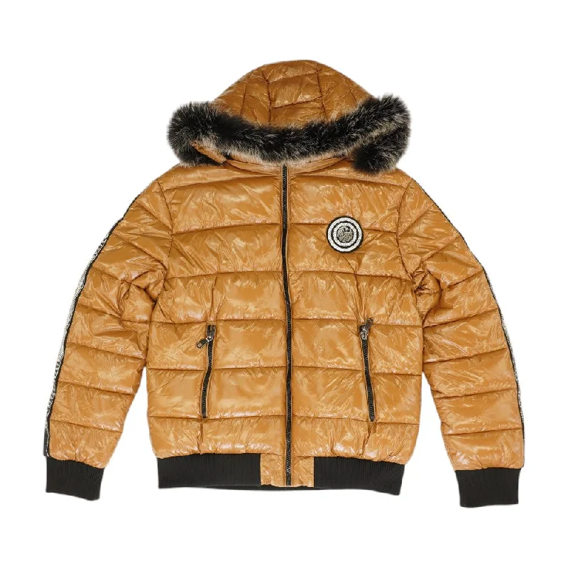 Brown Solid Puffer Jacket Ribbed Jacket Pleated Jacket Ruffled Jacket