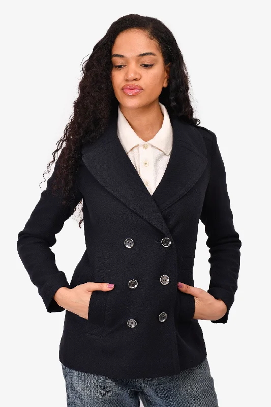 Burberry Brit Navy Wool Double Breasted Jacket Size 2 US Lace Jacket Ribbed Jacket Sequined Jacket Burberry Brit Navy Wool Double Breasted Jacket Size 2 US Lace Jacket Ribbed Jacket Sequined Jacket