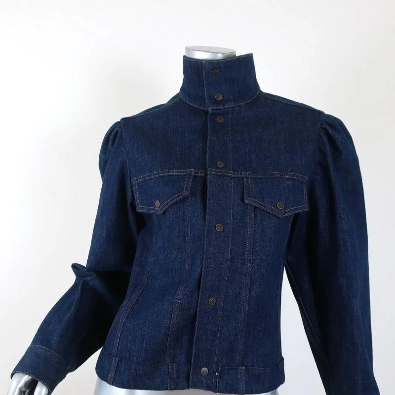 Calvin Klein 205W39NYC Puff Sleeve Denim Shirt Jacket Dark Indigo Size 2 Insulated Jacket Fitted Jacket Loose Jacket