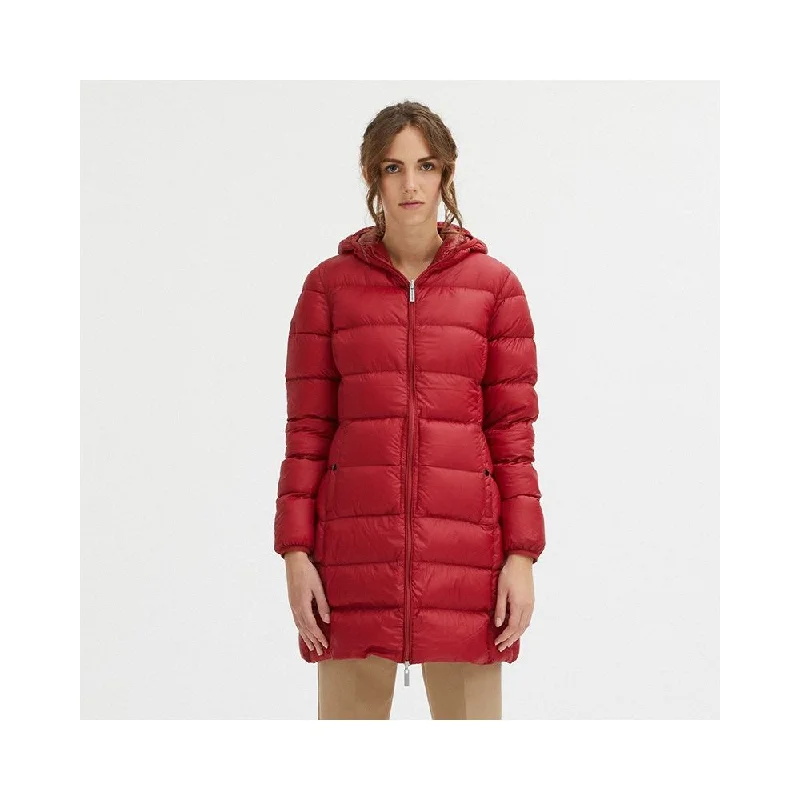 Centogrammi Red Nylon Women Jacket Wool Fabric Cashmere Fabric Tweed Fabric
