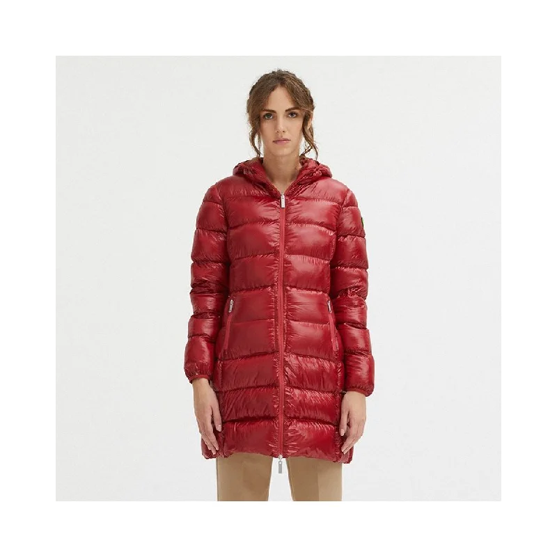 Centogrammi Red Nylon Women Jacket Stand-Up Collar Roll-Neck Collar Turtle Neck