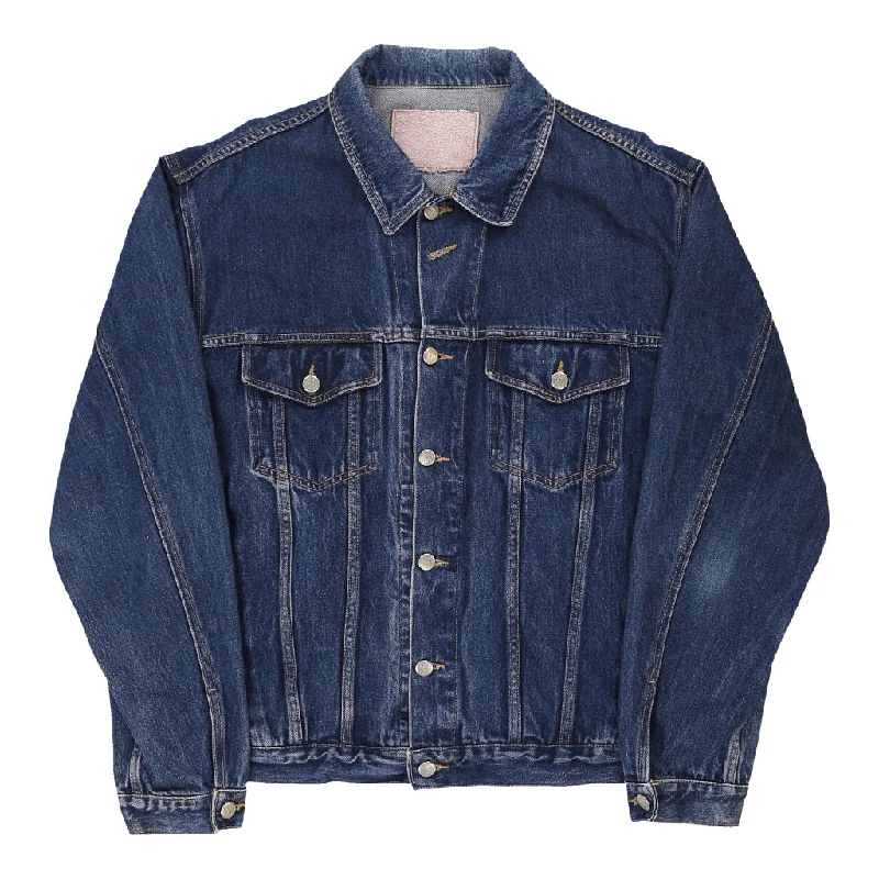 Cotton Belt Denim Jacket - Medium Dark Wash Cotton Snapped Jacket Toggled Jacket Drawstring Jacket
