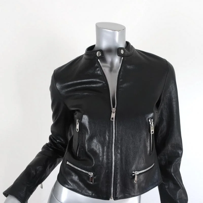 Dolce & Gabbana Leather Moto Jacket Black Size 38 Biker Jacket Welt Pockets Slit Pockets Flap Pockets