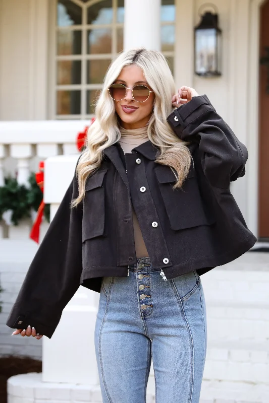 Envied Appeal Charcoal Cropped Jacket Jersey Jacket Tulle Jacket Batik Jacket