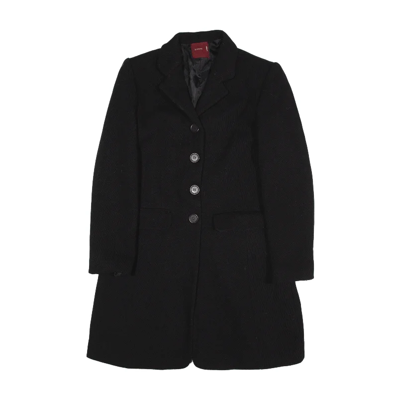 ESISTO Overcoat Jacket Black Wool Womens L Lace Jacket Ribbed Jacket Sequined Jacket