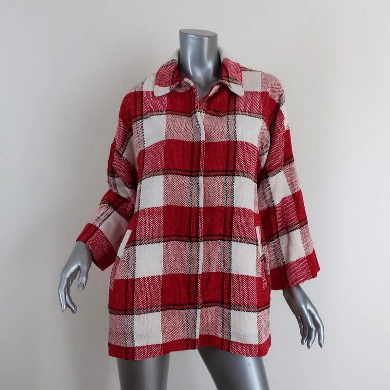 Essentiel Antwerp Jacket Red & White Checked Chenille Size 34 Knit Jacket Woven Jacket Fleece Jacket