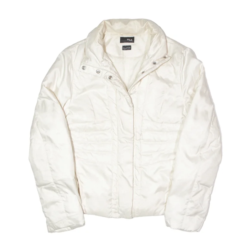 FILA Down Insulated Puffer Jacket Cream Womens UK 14 Cotton Jacket Linen Jacket Terry Jacket