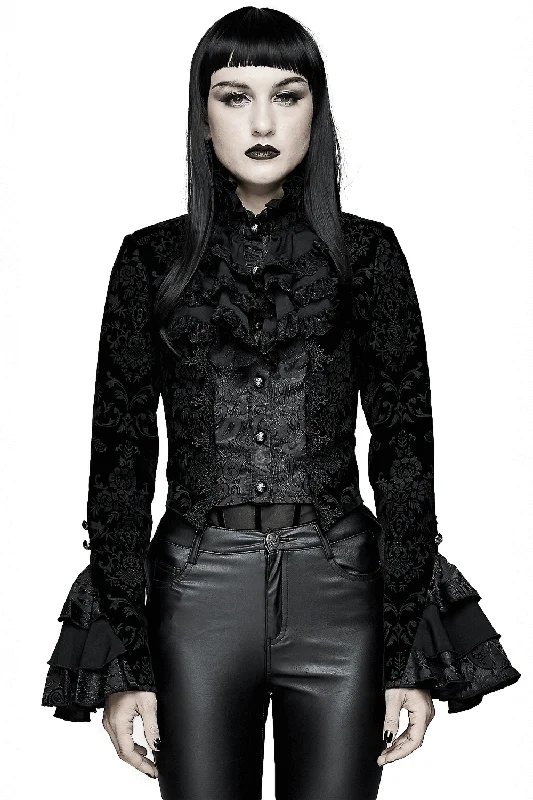 Gothic Ruffle Jacket with Lace Sleeves for Women Quilted Jacket Puffer Jacket Insulated Jacket