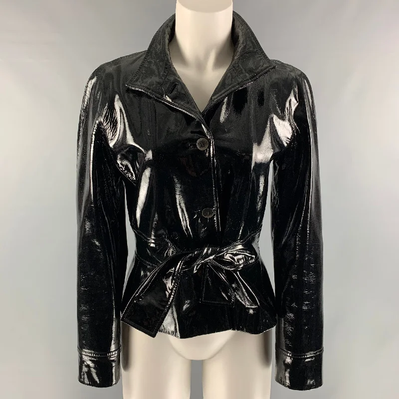 GRUPPO GFT Size 8 Black Goat Belted Jacket Oversized Jacket Tailored Jacket Straight Jacket GRUPPO GFT Size 8 Black Goat Belted Jacket Oversized Jacket Tailored Jacket Straight Jacket
