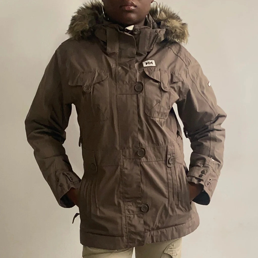 Helly Hansen Jacket - Medium Brown Polyester Satin Jacket Silk Jacket Chiffon Jacket