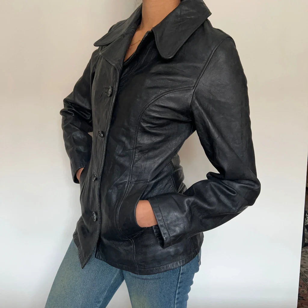 L'Iimkoms Leather Jacket - Small Black Leather Faux Fur Fabric Real Fur Fabric Shearling Fabric