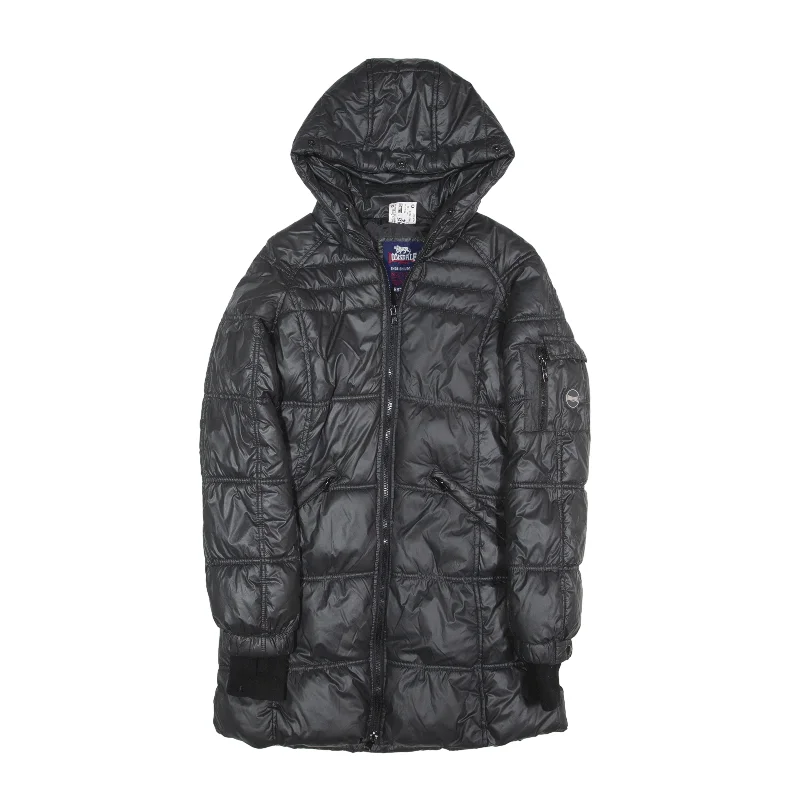 LONSDALE Puffer Jacket Black Womens S Wool Fabric Cashmere Fabric Tweed Fabric