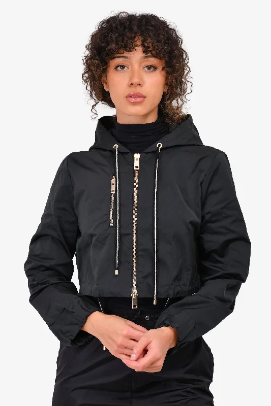 Lorena Antoniazzi Black Nylon Cropped Zip-Up Jacket Size 40 Satin Fabric Silk Fabric Chiffon Fabric Lorena Antoniazzi Black Nylon Cropped Zip-Up Jacket Size 40 Satin Fabric Silk Fabric Chiffon Fabric