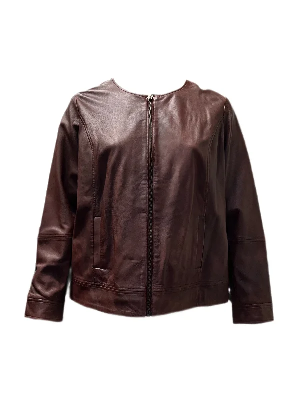 Marina Rinaldi Women's Bordeaux Eccelso Sheepskin Jacket NWT Cotton Fabric Linen Fabric Terry Fabric