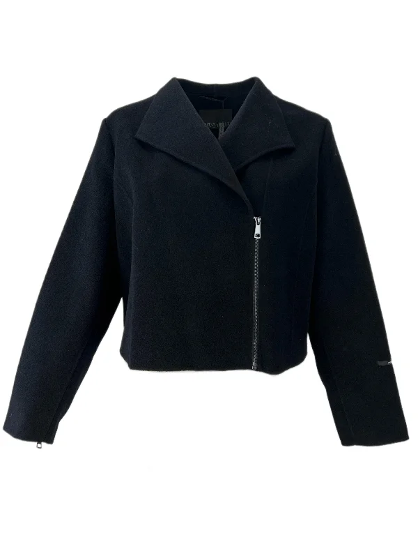 Marina Rinaldi Women's Nero Nascita Wool Cropped Jacket NWT Satin Fabric Silk Fabric Chiffon Fabric Marina Rinaldi Women's Nero Nascita Wool Cropped Jacket NWT Satin Fabric Silk Fabric Chiffon Fabric