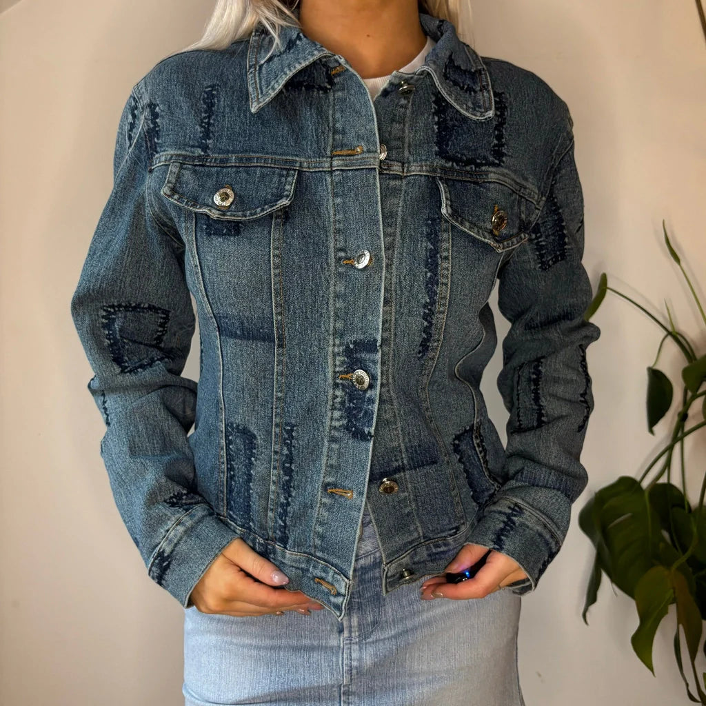 Nature Denim Jacket - Small Blue Cotton Herringbone Jacket Houndstooth Jacket Plaid Jacket