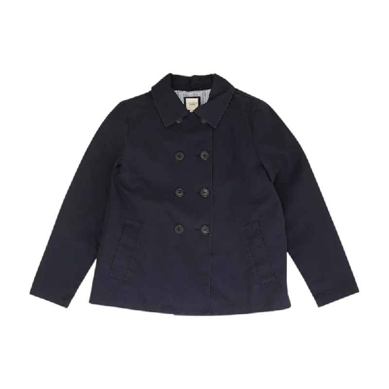 Navy Solid Peacoat Jacket Front Pockets Side Pockets Patch Pockets