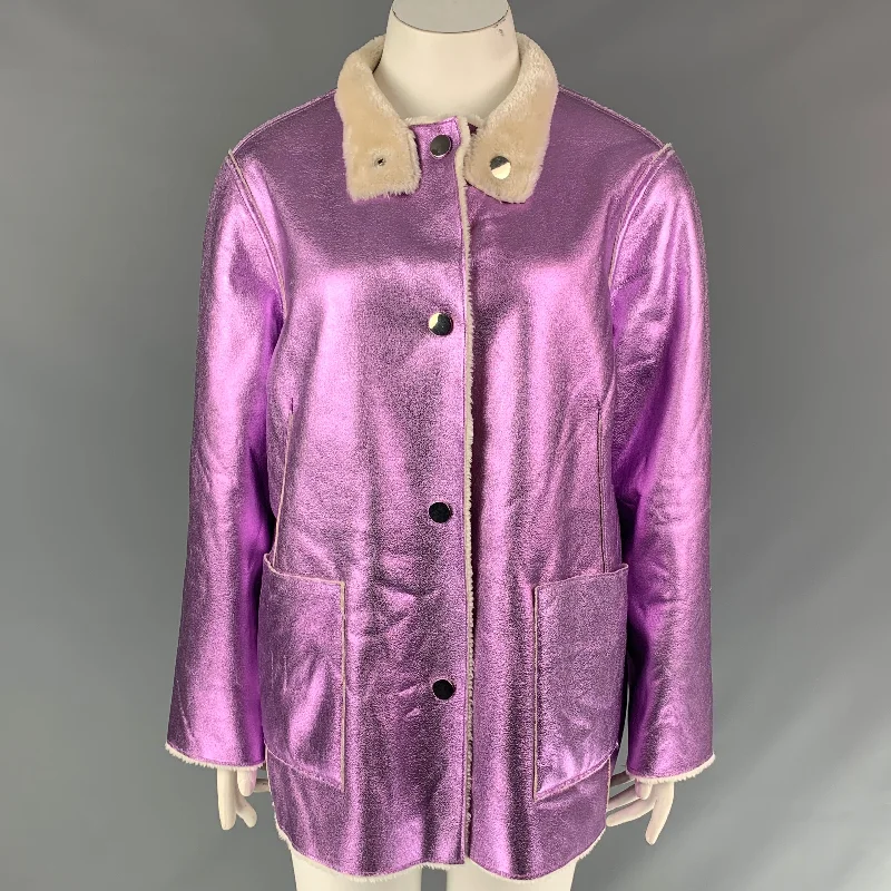 OPENING CEREMONY Size 10 Lavender Metallic Polyester Faux Fur Reversible Jacket Oversized Jacket Tailored Jacket Straight Jacket OPENING CEREMONY Size 10 Lavender Metallic Polyester Faux Fur Reversible Jacket Oversized Jacket Tailored Jacket Straight Jacket
