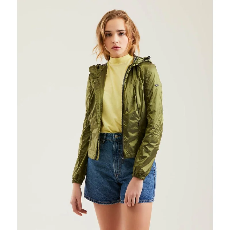 Refrigiwear Green Polyamide Women Jacket Satin Fabric Silk Fabric Chiffon Fabric