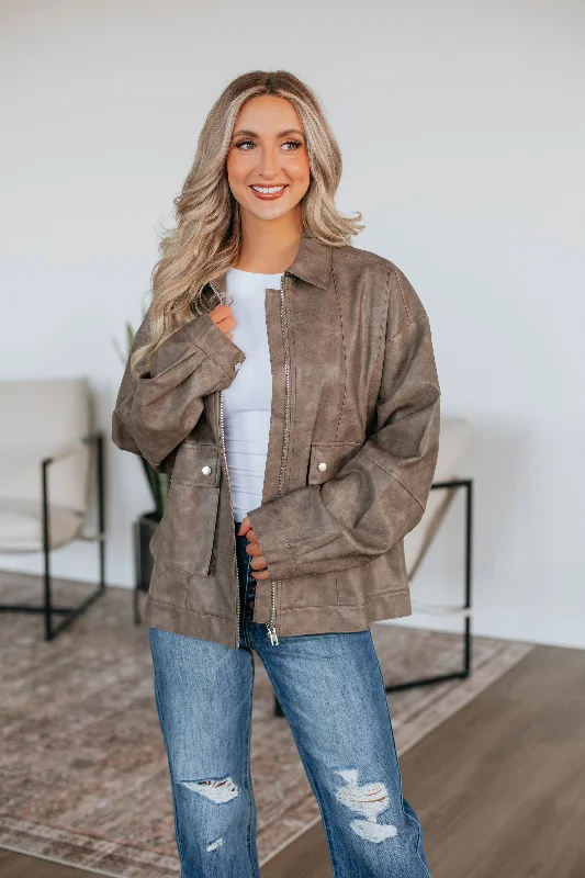 Ryann Leather Jacket - Mocha Corduroy Jacket Velvet Jacket Brocade Jacket