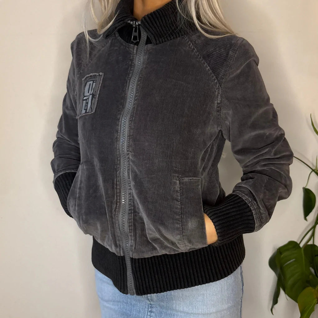 Silvian Heach Cord Jacket - Small Grey Cotton Fleece Jacket Down Jacket Feather Jacket