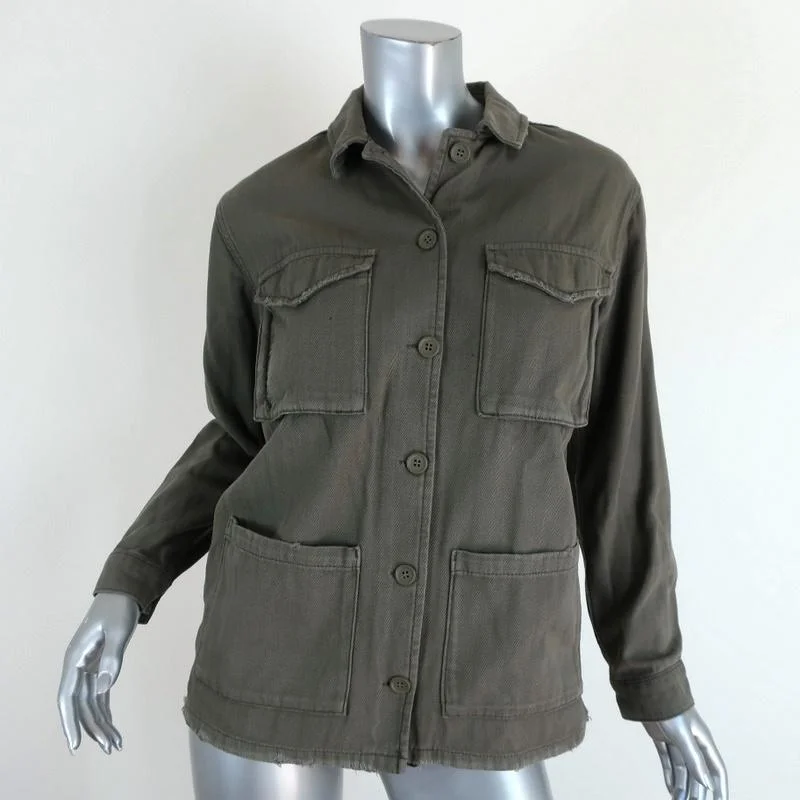 Topshop Distressed Utility Jacket Olive Cotton Size US 2 Fitted Jacket Loose Jacket Oversized Jacket