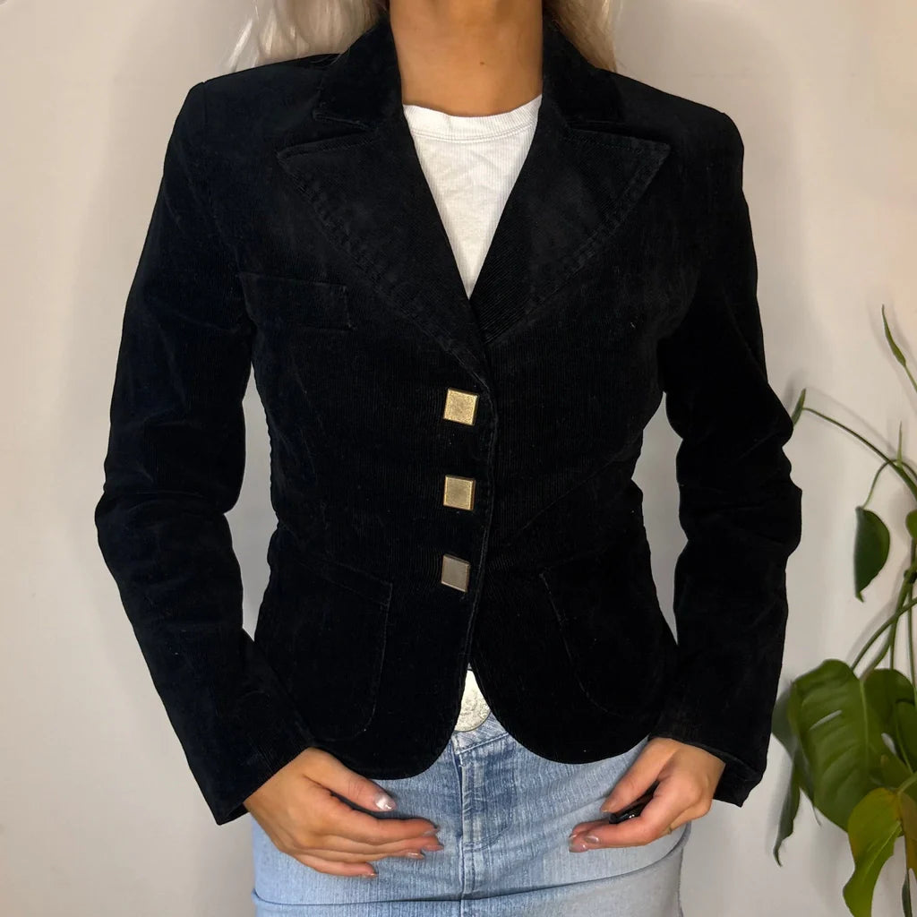Unbranded Cord Jacket - Small Black Cotton Knit Jacket Woven Jacket Fleece Jacket