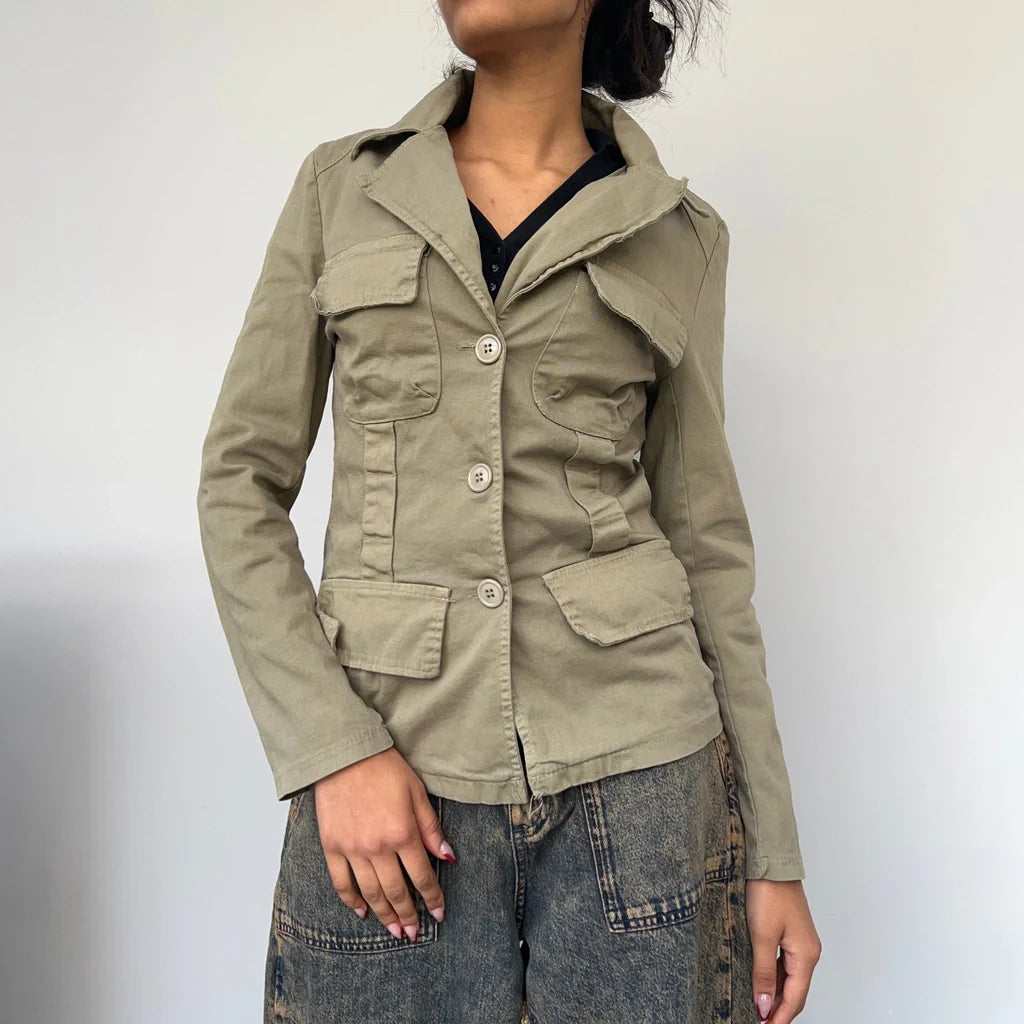 Unbranded Jacket - XS Khaki Cotton Quilted Jacket Puffer Jacket Insulated Jacket